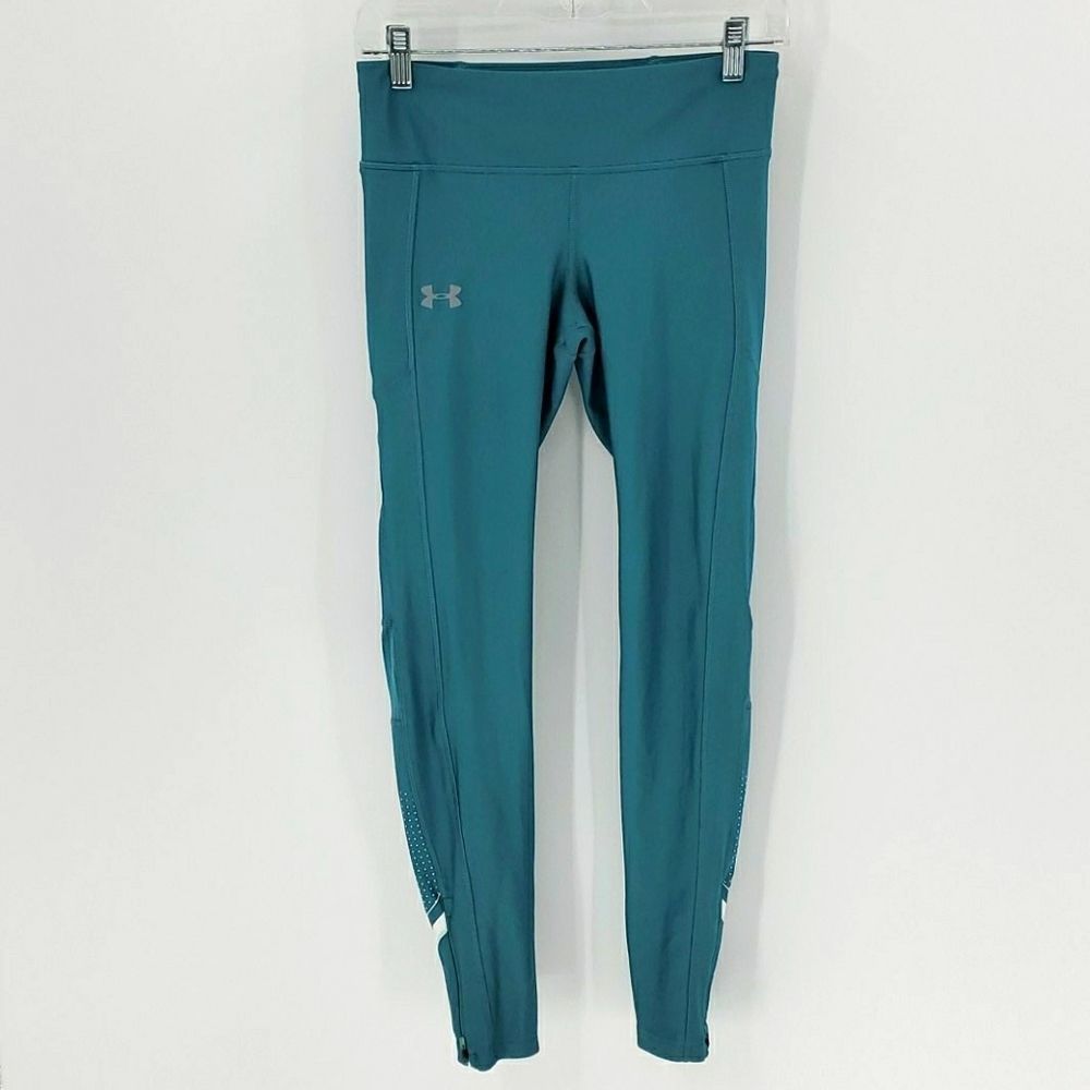 Under Armour HeatGear Compression Running Leggings Womens Size M Teal Reflective
